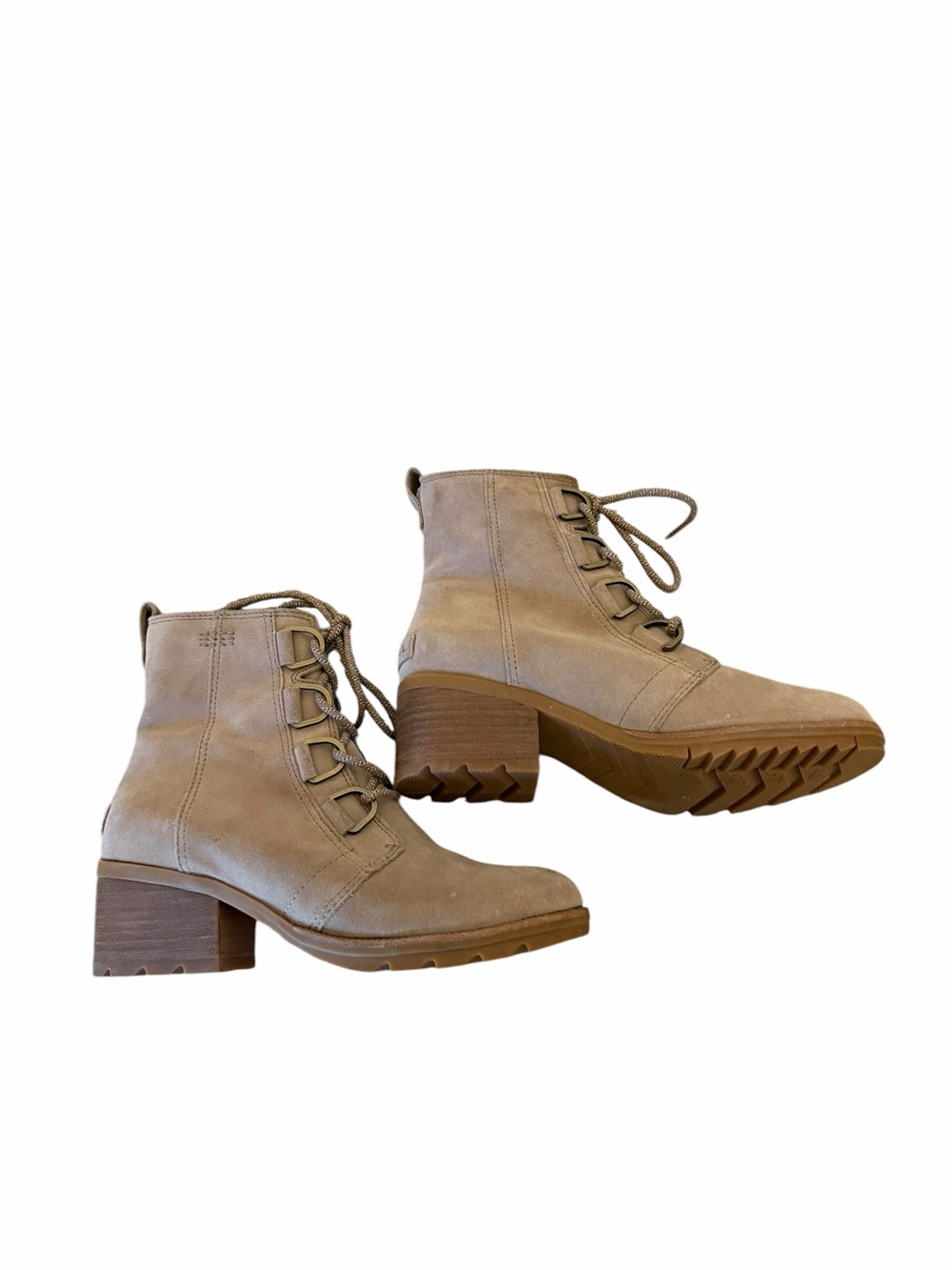 Sorel Women's Cate Lace Block Heel Ankle Booties Taupe Suede Size 8 Comfort - Picture 4 of 10
